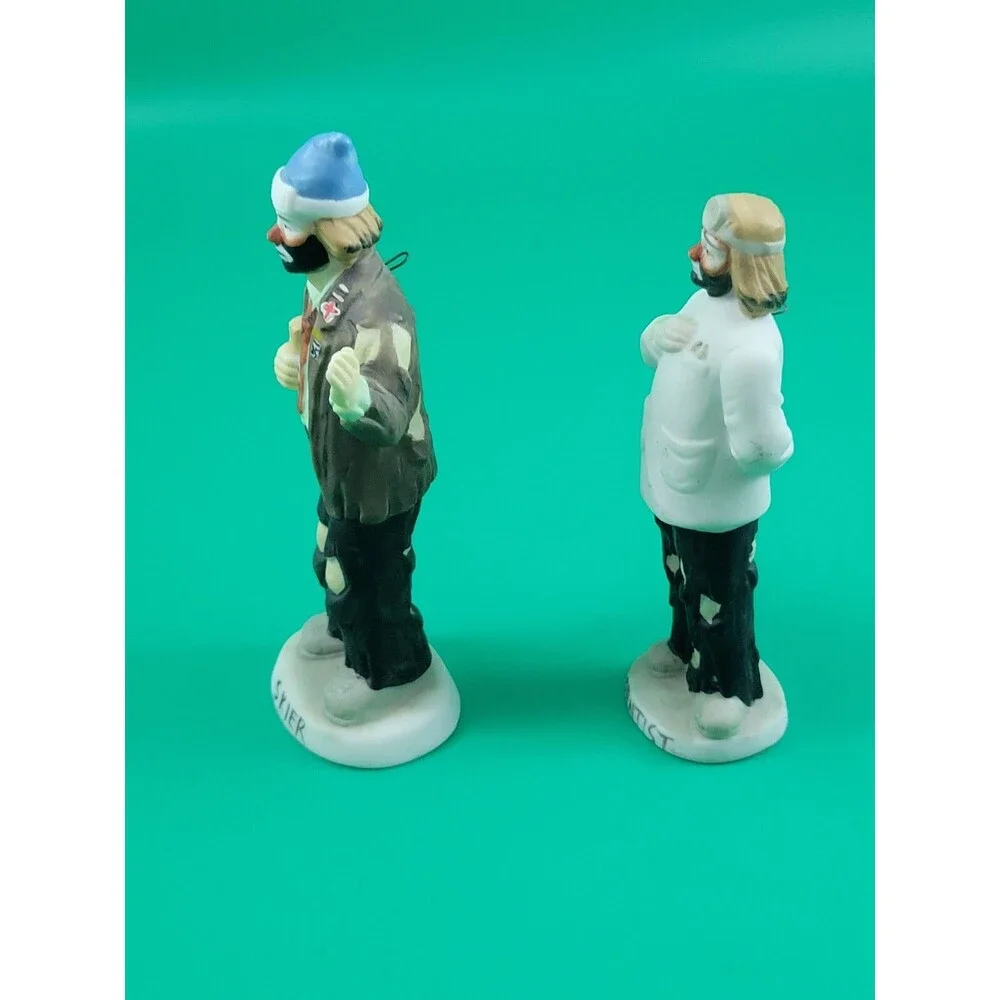 LOT of 2 Vintage Clowns Ceramic Emmett Kelly Jr Hobo Ornaments Dentist Skiier